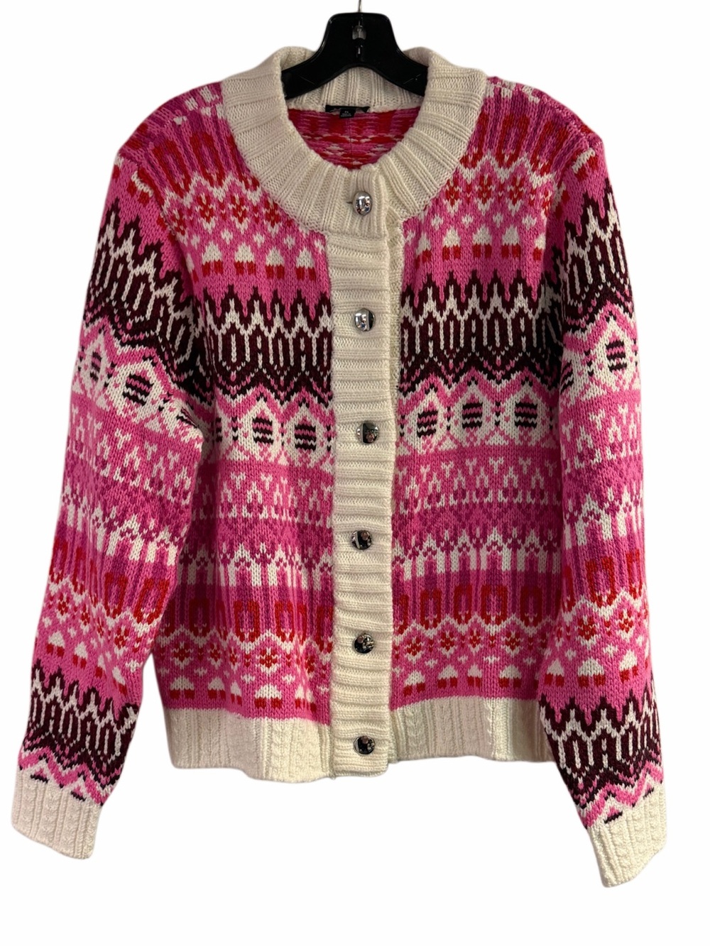 NWT Talbots Pink Fair Isles Thick Knit Cardigan Sweater Size XL